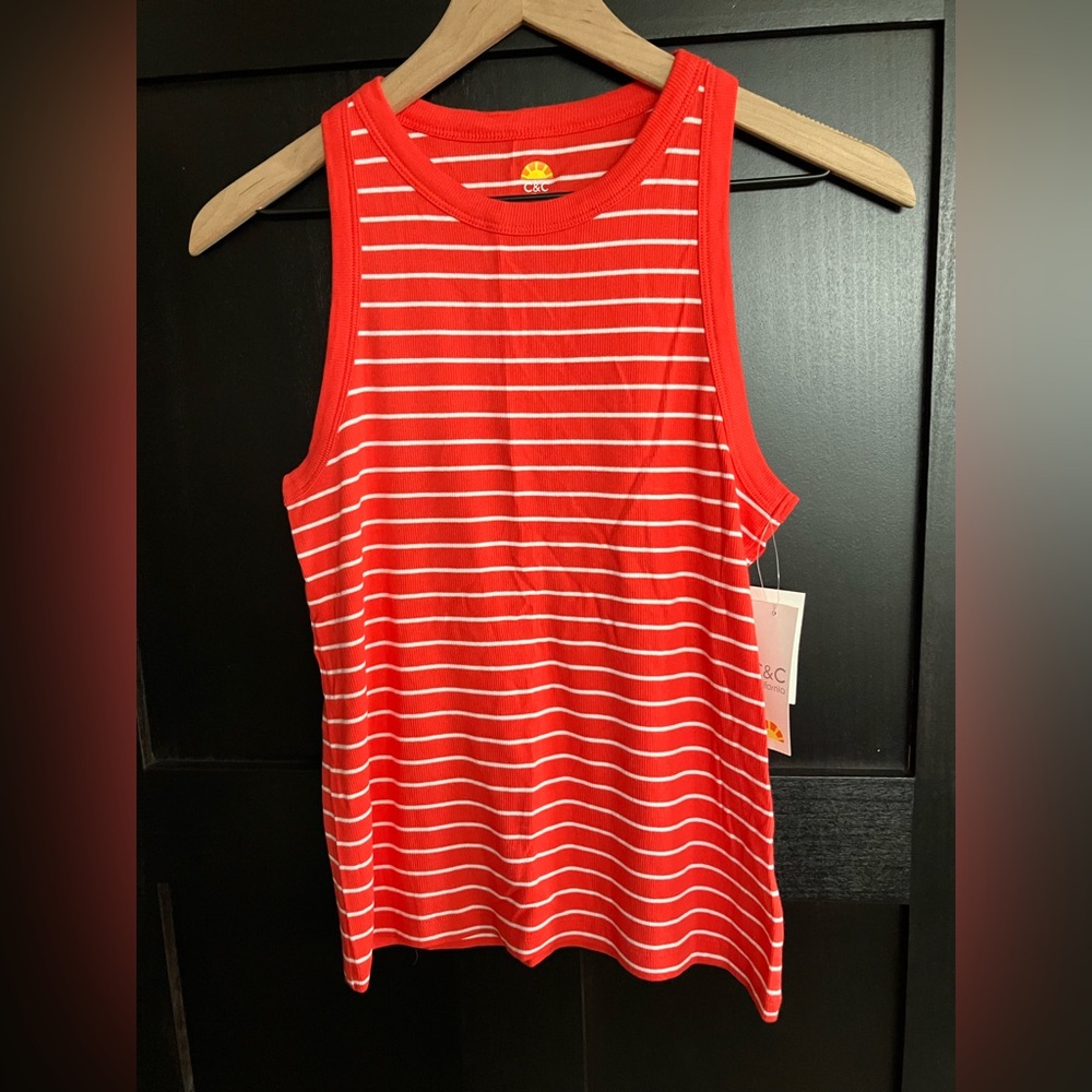 C&C California Coral and White Striped Tank Top